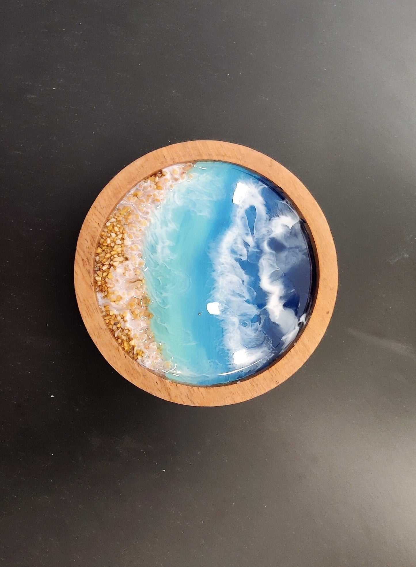 Trinket Dish for Jewelry, Ocean Resin Art Trinket Wooden Dish, Acacia Wood Dish for Jewelry Storage, Personalized Trinket Dish - GOFIRE OUTLET