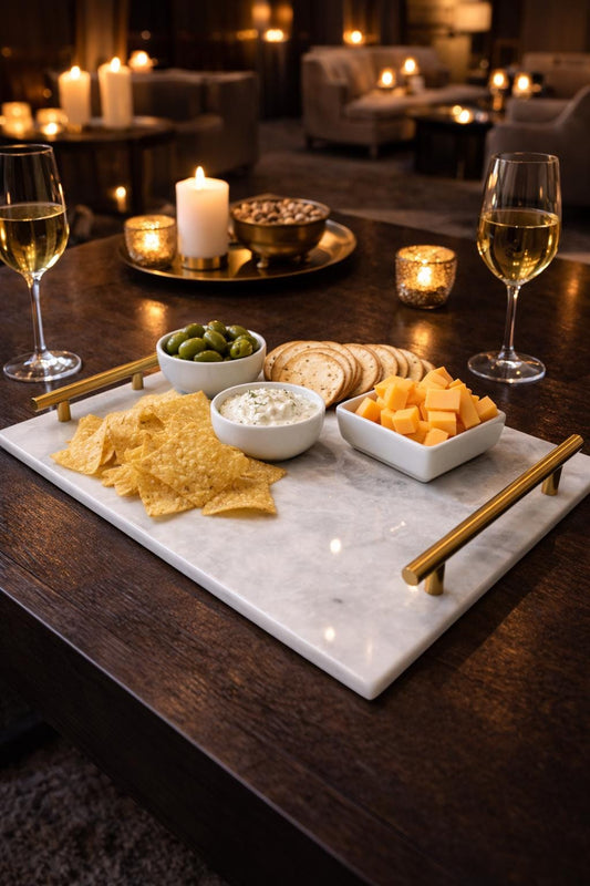 White Marble Tray with Gold Handles: Natural Finish Home Decor - GOFIRE OUTLET